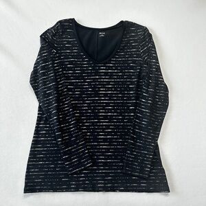 ANA A New Approach Women’s Black Long Sleeve Gold Metallic Stripe T-Shirt Size M